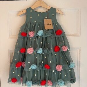 Boden Kids Dress in Green with Colorful Floral Accents
